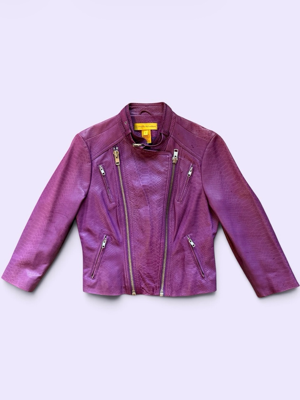 Catherine Malandrino Purple Embossed Snake Skin Leather Moto Jacket